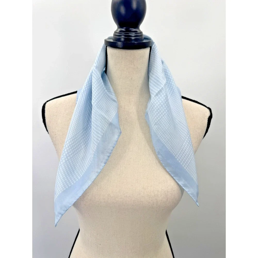 Anne Klein for Robinson & Golluber Pale Blue Geometric Print Square Silk Scarf